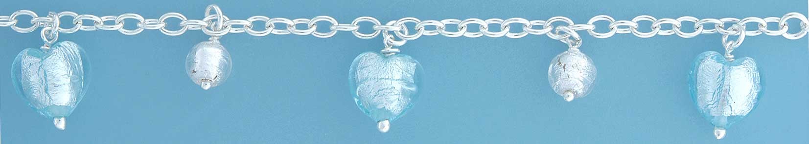 SPC ICEBLUE HEART/WHITEBEAD MURANO BRAC=