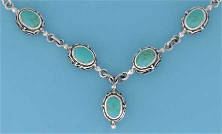 SPC RUBSET 5 STONE OVAL TURQ.NECKLACE