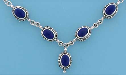 SPC RUBSET 5 STONE OVAL LAPIS NECKLACE =