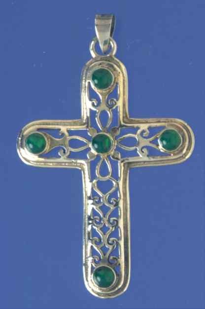 SPC 41x31mm GREEN AGATE CROSS