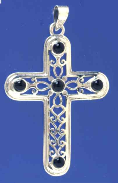 SPC 42x30mm 5 ONYX STONE PIERCED CROSS =