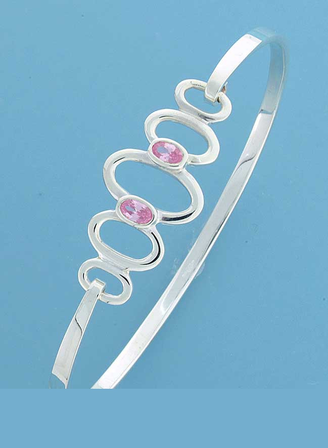 SPC 2 6x4mm OVAL PINK CZ/3 OVALS BANGLE=