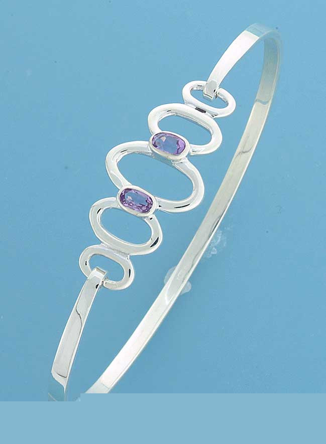 SPC 6x4mm OVAL AMETHYST/3 OVALS BANGLE =
