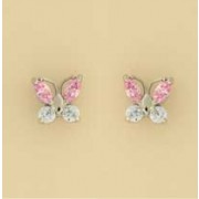 9ct WHITE PINK/BLUE CZ BUTTERFLY STUD