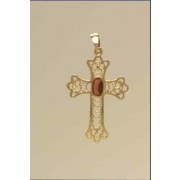 GPC 25x18mm FILIGREE CROSS/6x4mm GARNET