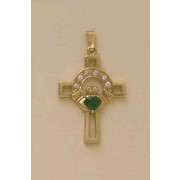 GPC 25x20mm CZ/GRN AGATE CLADDAGH CROSS