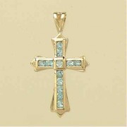 9ct 23x16mmBLUE TOPAZ CHANNEL SET CROSS