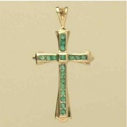 9ct 26x17mm EMERALD CHANNEL SET CROSS