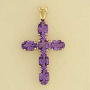 9ct 25x16mm 6 STONE OVAL AMETHYST CROSS