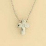 9ct WHITE BEAD CHAIN/3pt DIA.CROSS     =