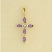 9ct 18x13mm MARQUISE AMETHYST/DIA.CROSS