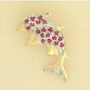 9ct RUBY/DIA DOUBLE DOLPHIN BROOCH