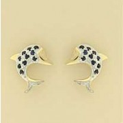 9ct 6pt DIAMOND/SAPH.SET DOLPHIN STUDS