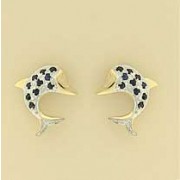 9ct 6pt DIAMOND/SAPH.SET DOLPHIN STUDS