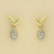 9ct 15pt DIA SET TEARDROP TICK STUDS   =