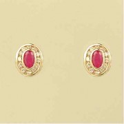 9ct 24pt DIAMOND/RUBY OVAL CLUSTER STUDS