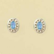 9ct WHITE 24pt DIAM/BLUE TOPAZ STUDS