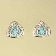 9ct WHITE 30pt DIAM/TOPAZ TRILLION STUDS