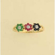 9ct 15pt DIA/RUBY/EM/SAPH FLOWER RING  =