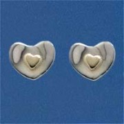 SIL/9ct HEART IN CURVED HEART STUD