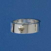 SIL/9ct GOLD 1 HEART 6mm FLAT BAND