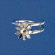 SIL/9ct ROUND WIRE CROSSOVER DAISY RING=