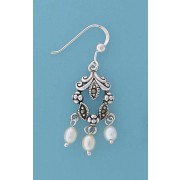 SPC MARCASITE EARRING/3 SYN.PEARL DROPS