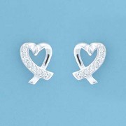 SPC CZ PAVE SET CROSSOVER HEART STUDS  =