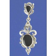 SPC ONYX/MARCASITE FANCY DROP EARRINGS =