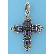 SPC OVAL PURPLE CZS/MARCASITE CROSS