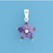 SPC 5 STONE PURPLE CZ FLOWER PENDANT   =