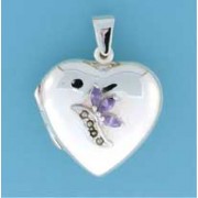 SPC PURPLE CZ FLOWER HEART LOCKET      =