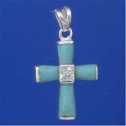 SPC 21x12mm TURQ./SQ.CZ CROSS PENDANT  =