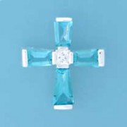 SPC 25x22mm BLUE STONE/CZ BAGETTE CROSS