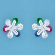 SPC CLIP SET MULTI-COL CZ FLOWER STUD
