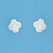 SPC WHITE CZ CLOVER SHAPED STUDS       =