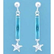 SPC BAGETTE BLUE STONE/CZ STAR DROPS   =