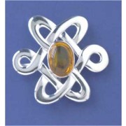 SPC OVAL AMBER CAST CELTIC BROOCH/PEND.