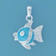 SPC BLUE ENAMEL/CZ FISH PENDANT