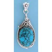 SPC 28x20mm OVAL TQ FLOWER PENDANT     =