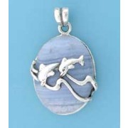 SPC DOLPHINS OVAL LACE AGATE PENDANT   =