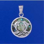 SPC 17mm LEAPING DOLPHINS PAUA PENDANT =