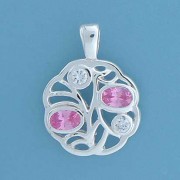 SPC PINK/WHITE CZ ROUND FLOWER PEND.