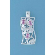 SPC PINK/WHITE CZ WAVY RECTANGLE PEND.