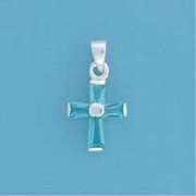 SPC 15x12mm BLUE STONE BAGETTE CROSS   =