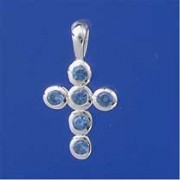 SPC 5 STONE BLUE CZ CROSS PENDANT      =