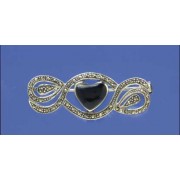 SPC MARCASITE SET ONYX HEART BROOCH    =