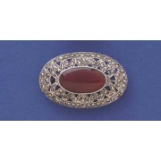 SPC CORNELIAN/MARCASITE OVAL BROOCH    -