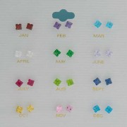 SPC CZ/SYN.STONE 4mm SQ BIRTHSTONE STUDS