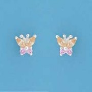 SPC 8mm YELLOW/PINK CZ BUTTERFLY STUDS =